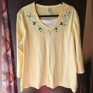Decorated Originals Yellow Floral And Ladybug Embroidered Women's Top